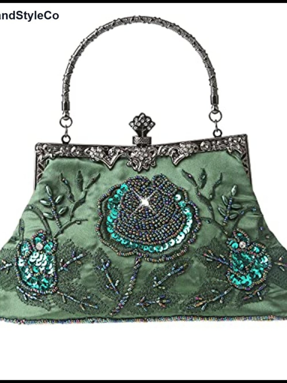 Vintage Floral Beaded Rhinestone Embroidery Clutch Sequin Crossbody Evening Bag